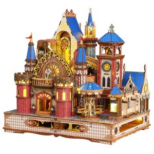 DIY Miniature Wooden Dollhouse Kit - Magic Academy Castle with LED Lights