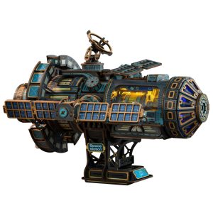 DIY 3D Wooden Puzzle Kit - Mechanical Deep Space Station with Motor&Lights - BLACK