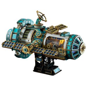 DIY 3D Wooden Puzzle Kit - Mechanical Deep Space Station with Motor&Lights - WHITE