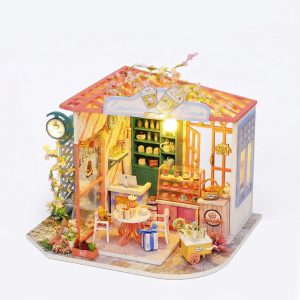 Miniature Wooden Dollhouse Kit - Pastel Tea & Dessert Shop with LED Lights