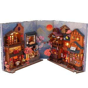Miniature Wooden Book Nook Kit-180 Fold-Out Japanese Cherry Blossom Street