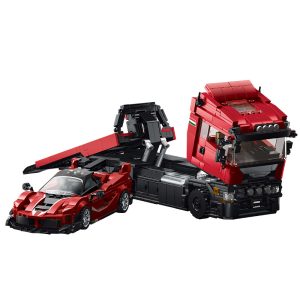 2-in-1 Heavy Duty Flatbed Tow Truck & Sports Car Building Blocks Set - Red