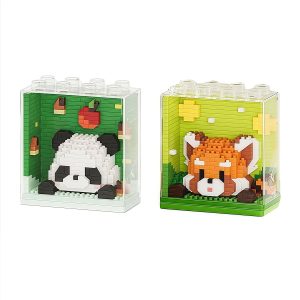 Cute 3D Animal Micro Building Blocks with Display Case - Panda & Red Panda